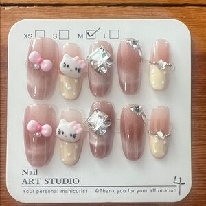 Cute Pink and Cream Hello Kitty Nail Set Size M
